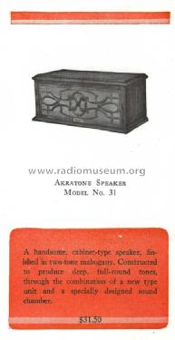 Akratone Speaker Model 31; Sunbeam Radio Corp., (ID = 2655451) Lautspr.-K