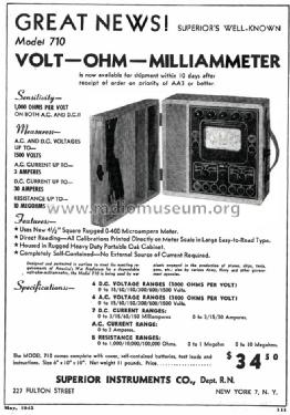 Volt-Ohm-Milliammeter 710; Superior Instruments (ID = 1715974) Equipment
