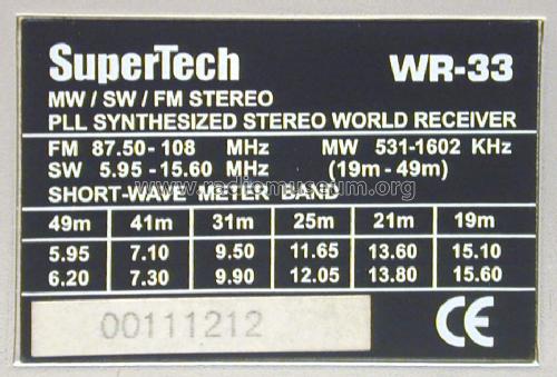 PLL Synthesized Stereo World Receiver WR-33; SuperTech (ID = 1500061) Radio