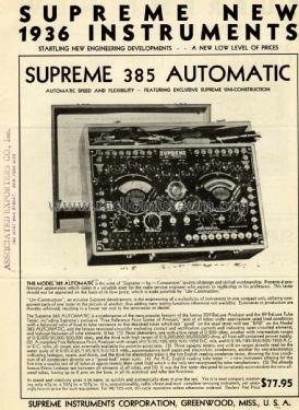 Automatic Tube Tester 385; Supreme Instruments (ID = 1653565) Equipment