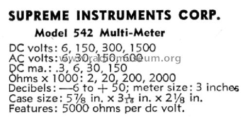 Multimeter 542; Supreme Instruments (ID = 1147104) Equipment