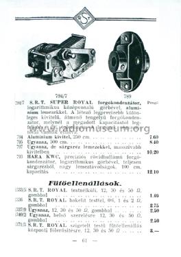 Variable Capacitor S.R.T. Super Royal 500 cm; Süss Nándor (ID = 1601863) Radio part