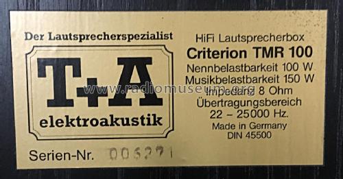 Transmissionline-Box Criterion TMR100; T+A Elektroakustik; (ID = 2370208) Speaker-P