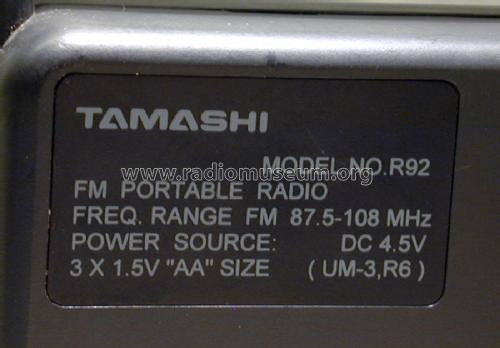 FM Portable Radio R-92; Tamashi; Hong Kong (ID = 2097774) Radio