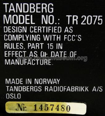 FM/AM Stereo Receiver TR-2075; Tandberg Radio; Oslo (ID = 2018936) Radio