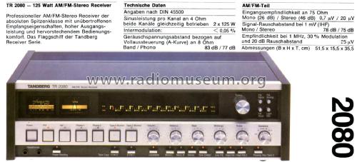 FM/AM Stereo Receiver TR-2080; Tandberg Radio; Oslo (ID = 2386550) Radio