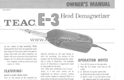 Head Demagnetizer E-3; TEAC; Tokyo (ID = 1650198) Equipment