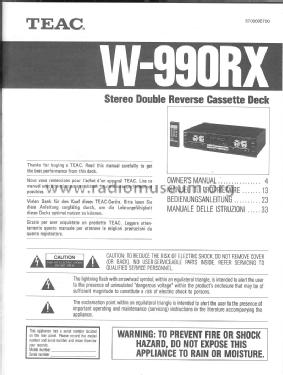 Stereo Double Reverse Cassette Deck W-990RX; TEAC; Tokyo (ID = 1630322) R-Player