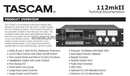 Tascam Stereo Cassette Deck 112 MK II; TEAC; Tokyo (ID = 1859270) R-Player