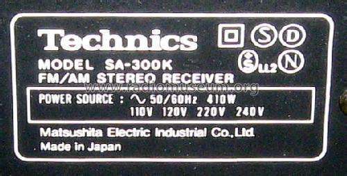 AM/FM Stereo Receiver SA-300K; Technics brand (ID = 1261117) Radio