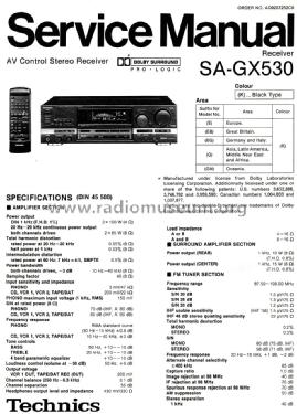 AV Control Stereo Receiver SA-GX530; Technics brand (ID = 2045611) Radio