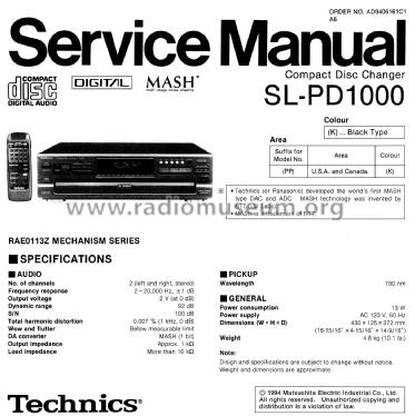 Compact Disc Changer SL-PD1000; Technics brand (ID = 2693626) R-Player