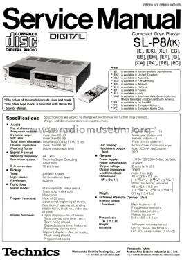 Compact Disc Player SL-P8; Technics brand (ID = 2039177) R-Player