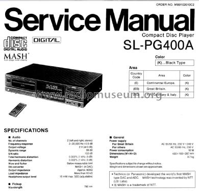 Compact Disc Player SL-PG400A; Technics brand (ID = 2693825) R-Player