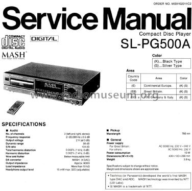 Compact Disc Player SL-PG500A; Technics brand (ID = 2693870) R-Player