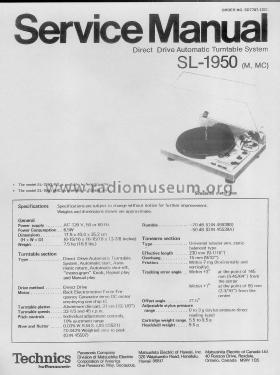 Direct Drive Automatic Turntable System SL-1950; Technics brand (ID = 1823719) Sonido-V