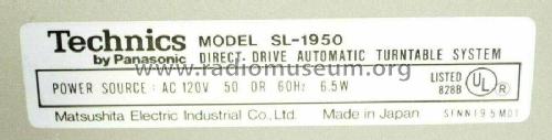 Direct Drive Automatic Turntable System SL-1950; Technics brand (ID = 2490473) Sonido-V