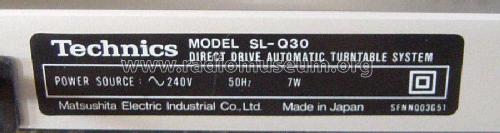 Direct Drive Automatic Turntable SL-Q30; Technics brand (ID = 2333327) R-Player