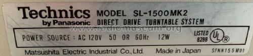 Direct Drive Turntable System SL-1500MK2; Technics brand (ID = 2593286) Sonido-V