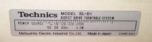 Direct Drive Turntable System SL-D1; Technics brand (ID = 2491576) R-Player
