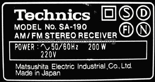 FM/AM Stereo Receiver SA-190; Technics brand (ID = 1914446) Radio