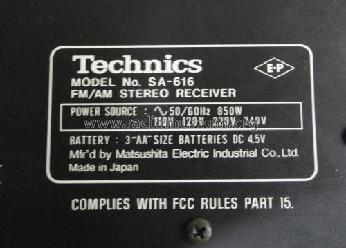 FM/AM Stereo Receiver SA-616; Technics brand (ID = 1002847) Radio