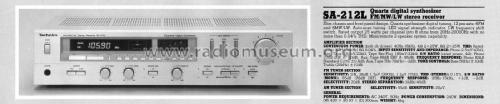 FM/MW/LW Stereo Receiver SA-212L; Technics brand (ID = 2815462) Radio