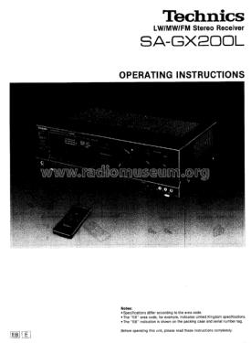 LW/MW/FM Stereo Receiver SA-GX200L; Technics brand (ID = 1901612) Radio