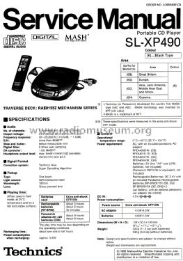 Portable CD Player SL-XP 490; Technics brand (ID = 2693636) R-Player