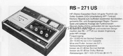 Cassette Stereo Deck RS-271US; Technics brand (ID = 670668) Sonido-V