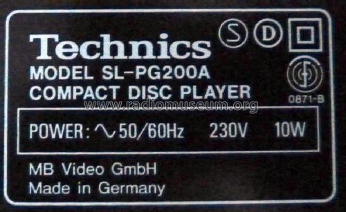 Compact Disc Player SL-PG200A; Technics brand (ID = 1745376) R-Player