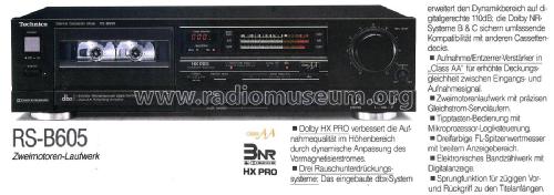 Stereo Cassette Deck RS-B605; Technics brand (ID = 2068748) R-Player
