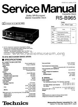 Stereo Cassette Deck RS-B965; Technics brand (ID = 1901744) Sonido-V