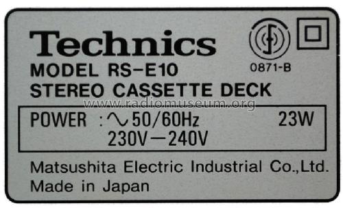 Stereo Cassette Deck RS-E10; Technics brand (ID = 1334159) Sonido-V