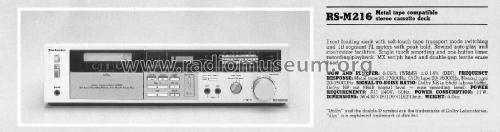 Stereo Cassette Deck RS-M216; Technics brand (ID = 3011463) R-Player