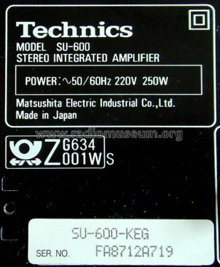 Stereo Integrated Amplifier SU-600; Technics brand (ID = 1679026) Ampl/Mixer