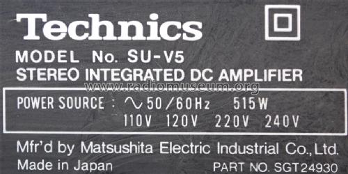 Stereo Integrated DC Amplifier SU-V5; Technics brand (ID = 1350596) Ampl/Mixer