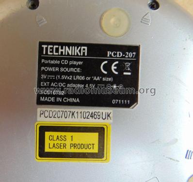 Portable CD Player PCD-207; Technika brand of (ID = 2719248) Reg-Riprod