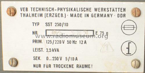 Sparstelltrafo SST250/10; Technisch- (ID = 321832) Ausrüstung