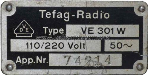 Volksempfänger VE301W; Tefag; Telephon (ID = 1310736) Radio