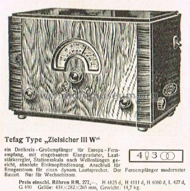Zielsicher III W ; Tefag; Telephon (ID = 1794628) Radio
