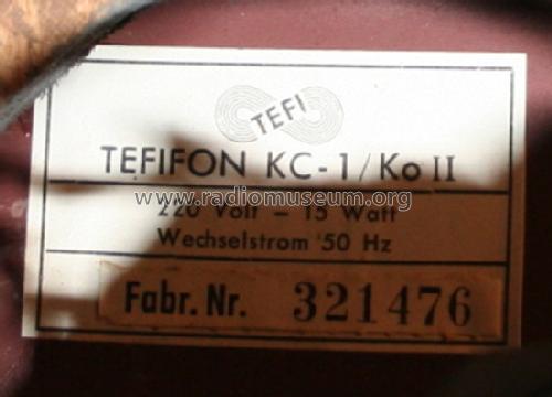 Tefifon Koffer-Abspielgerät KC-1/Ko II ; Tefi-Apparatebau; (ID = 380665) Enrég.-R