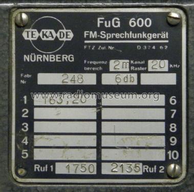 FM-Sprechfunkgerät FuG 600; TeKaDe TKD, (ID = 1918959) Commercial TRX