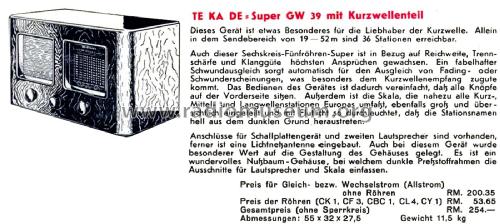 Super GW39; TeKaDe TKD, (ID = 2793848) Radio