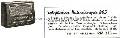 865BK ; Telefunken (ID = 1390688) Radio