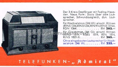 Admiral 346W ; Telefunken (ID = 1769772) Radio