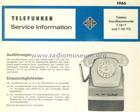 Automat. Telefonanrufbeantworter T101FG; Telefunken (ID = 1279331) Telephony