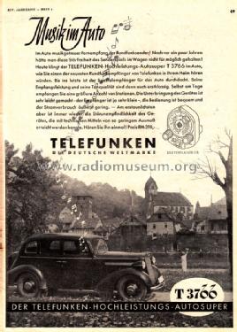 Autosuper T3766; Telefunken (ID = 1575600) Car Radio