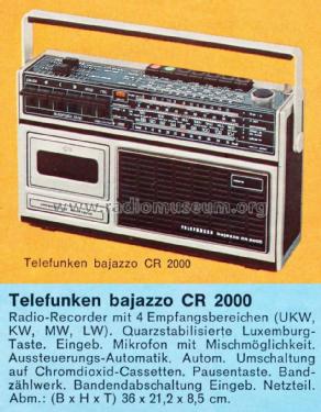 Bajazzo CR2000; Telefunken (ID = 1291276) Radio