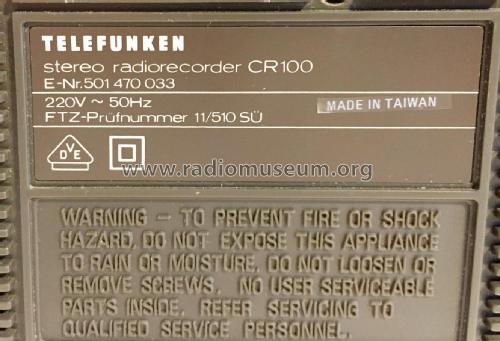 Stereo Radio Recorder CR100; Telefunken (ID = 2771377) Radio